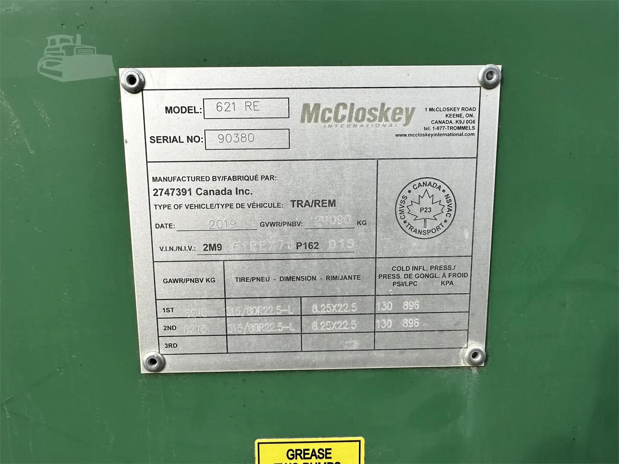 2019 McCloskey 621RE
